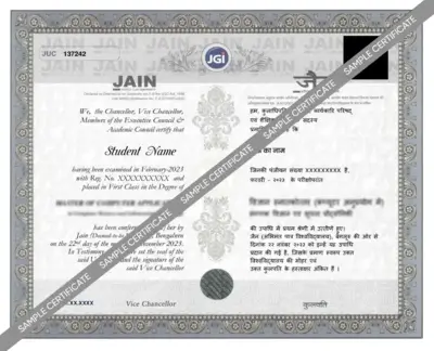 Jain University Sample Certificate