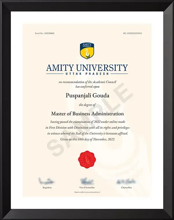 Amity University Sample Certificate