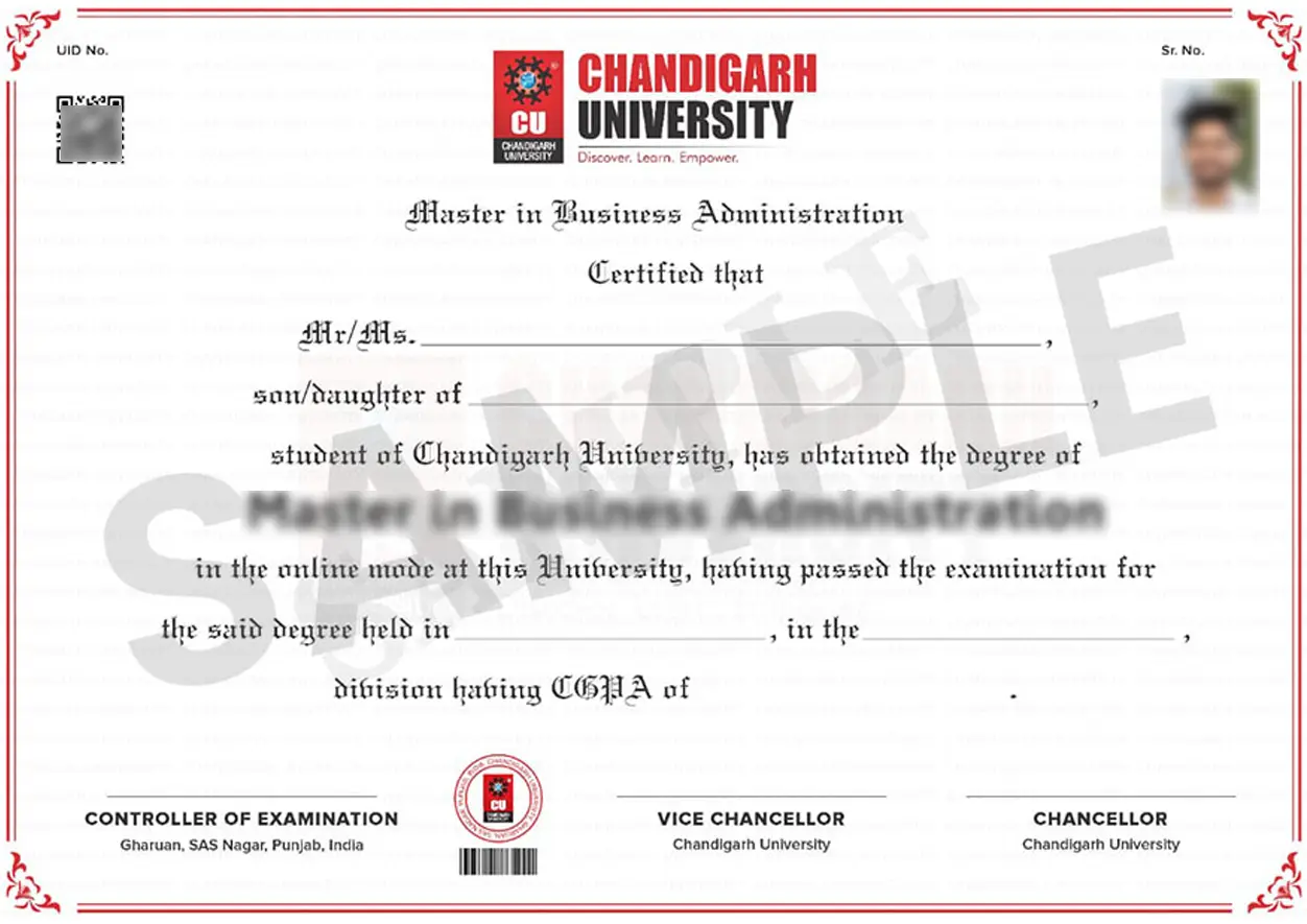 Chandigarh University Sample Certificate