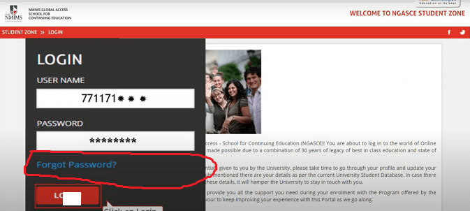 NMIMS Student Zone Forgot Password Step