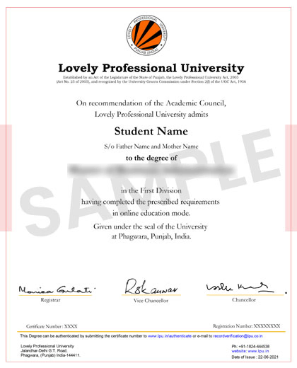 LPU Online Sample Certificate