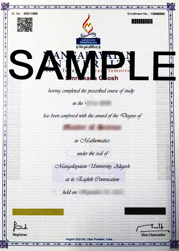 Mangalayatan University Online Sample Certificate