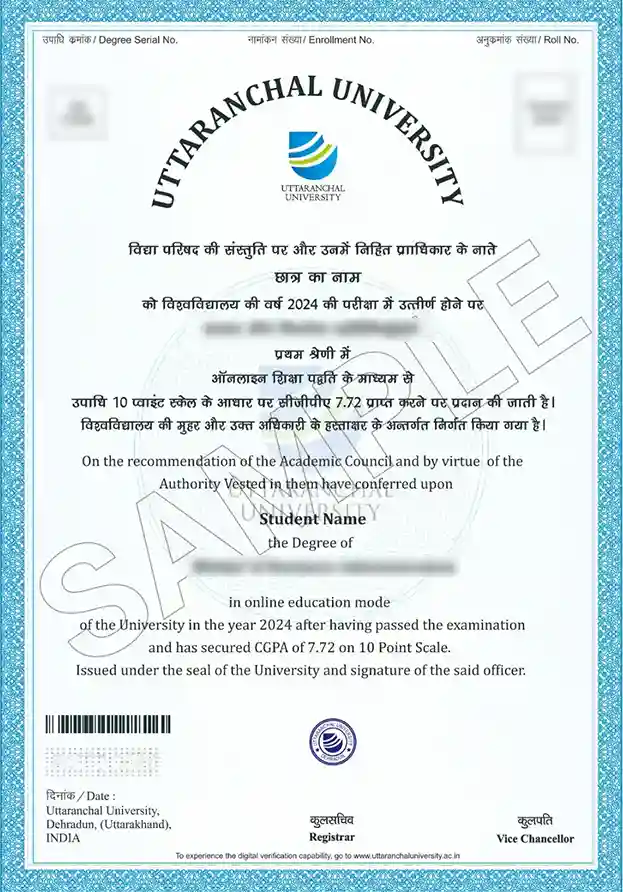 Uttaranchal University Sample Certificate