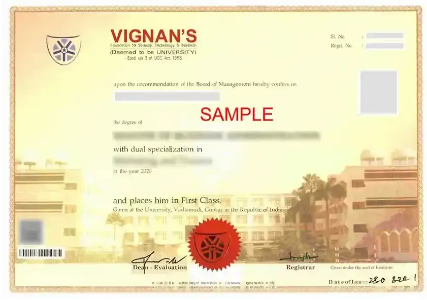 Vignan University Sample Certificate