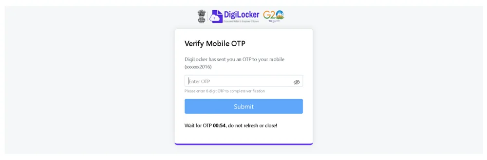 ABC ID OTP verification screen
