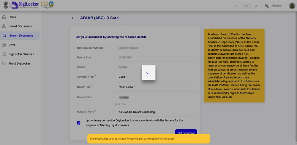 ABC ID issued document download screen
