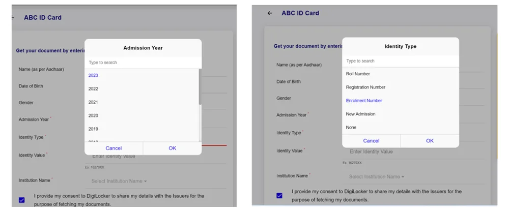 ABC ID academic details form