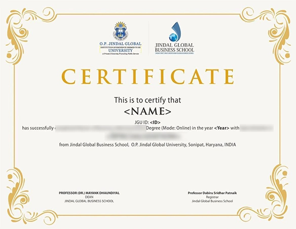 OP Jindal Global University Online sample certificate